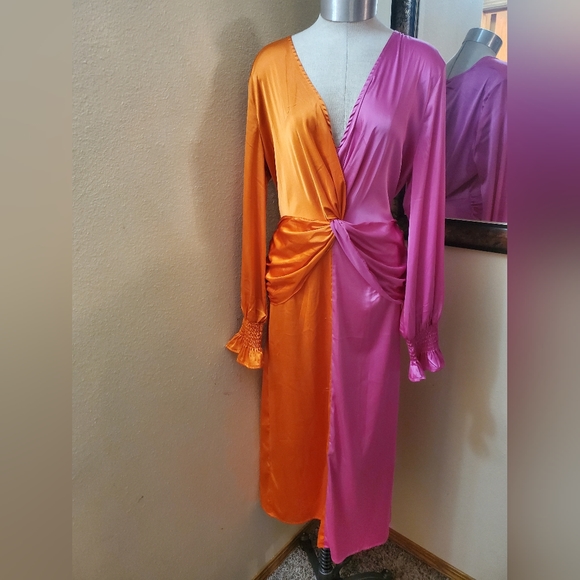 New Never Fully Dressed Orange and Magenta Satin Dress Size US 12 - Picture 4 of 13